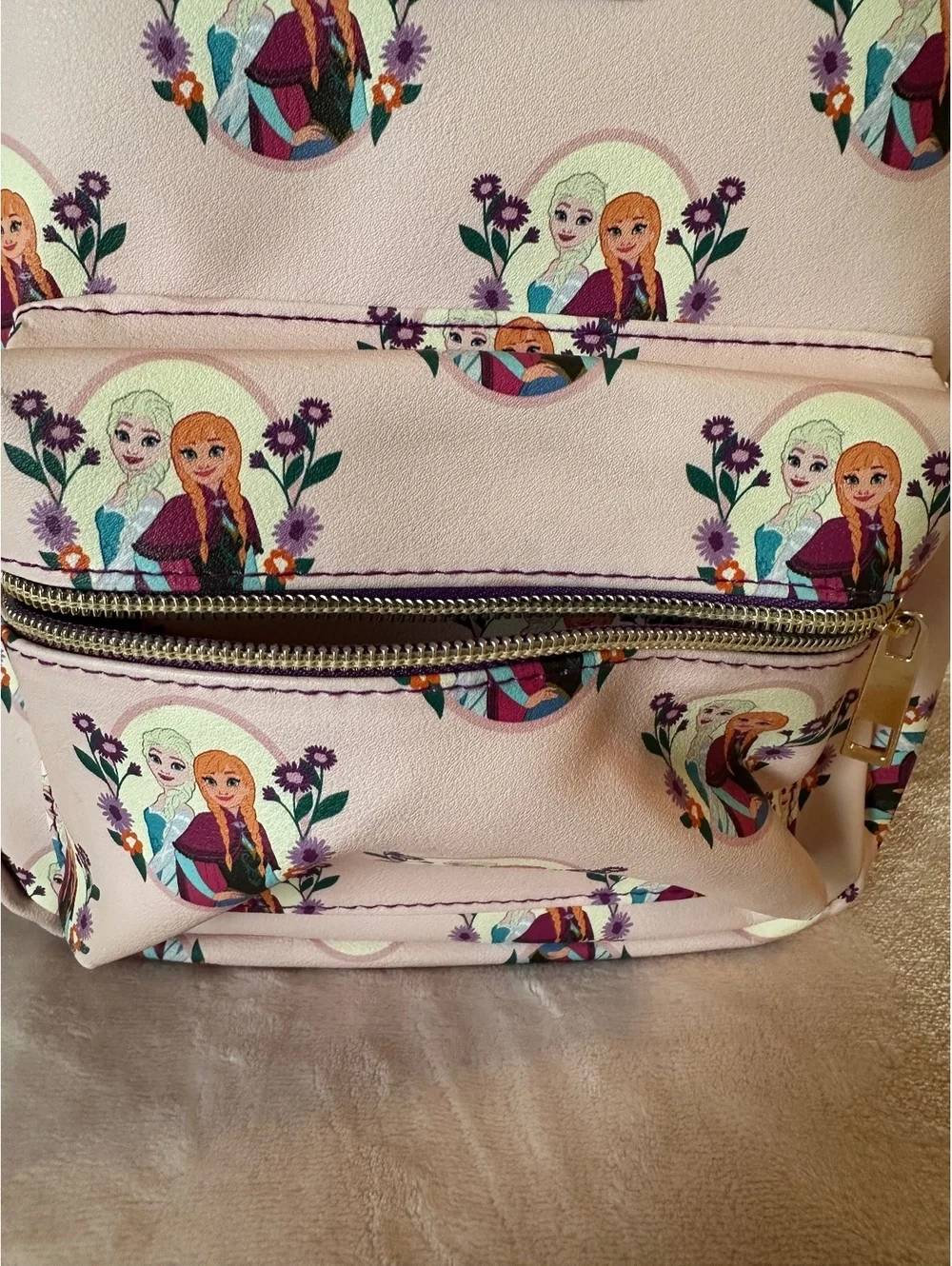 Disney Frozen Elsa and Anna Flowers Mini Faux Leather Backpack Pink